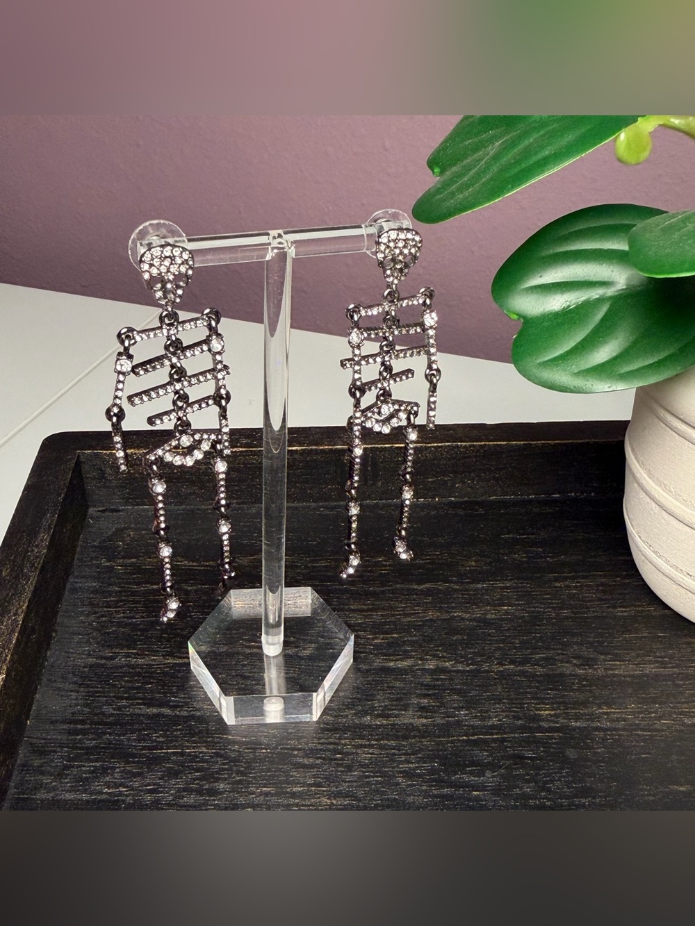 NWOT TORRID Silver/Gunmetal Crystal Skeleton Drop Earrings